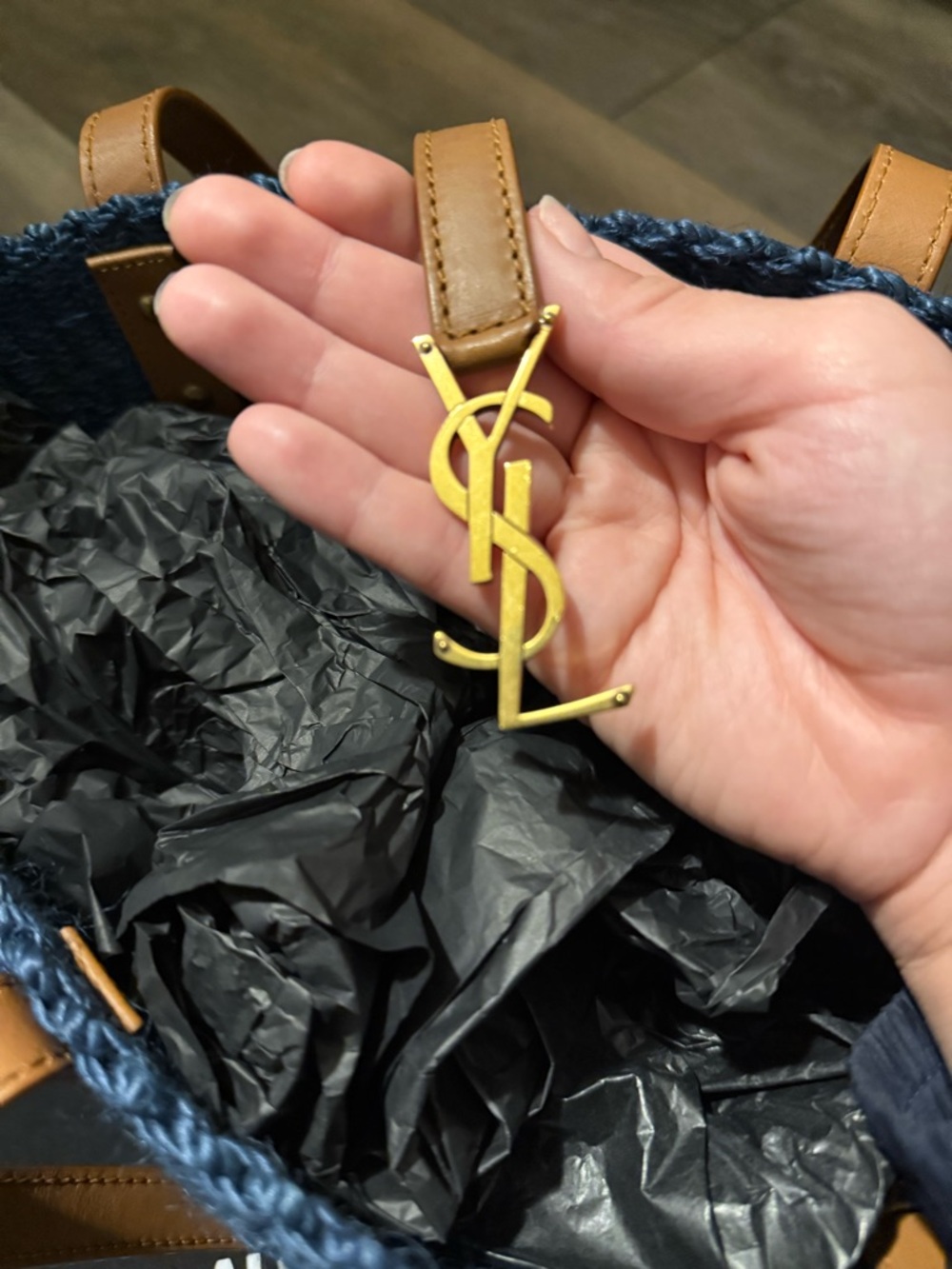 Saint Laurent Navy Woven Tote - Picture 2 of 9